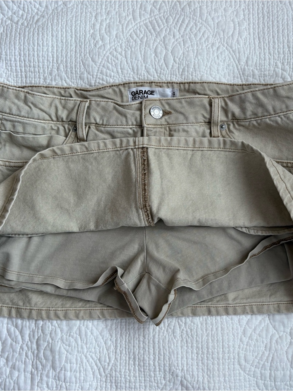 Garage Denim Mini Skirt with built in Shorts in Beige / Tan - Picture 6 of 7